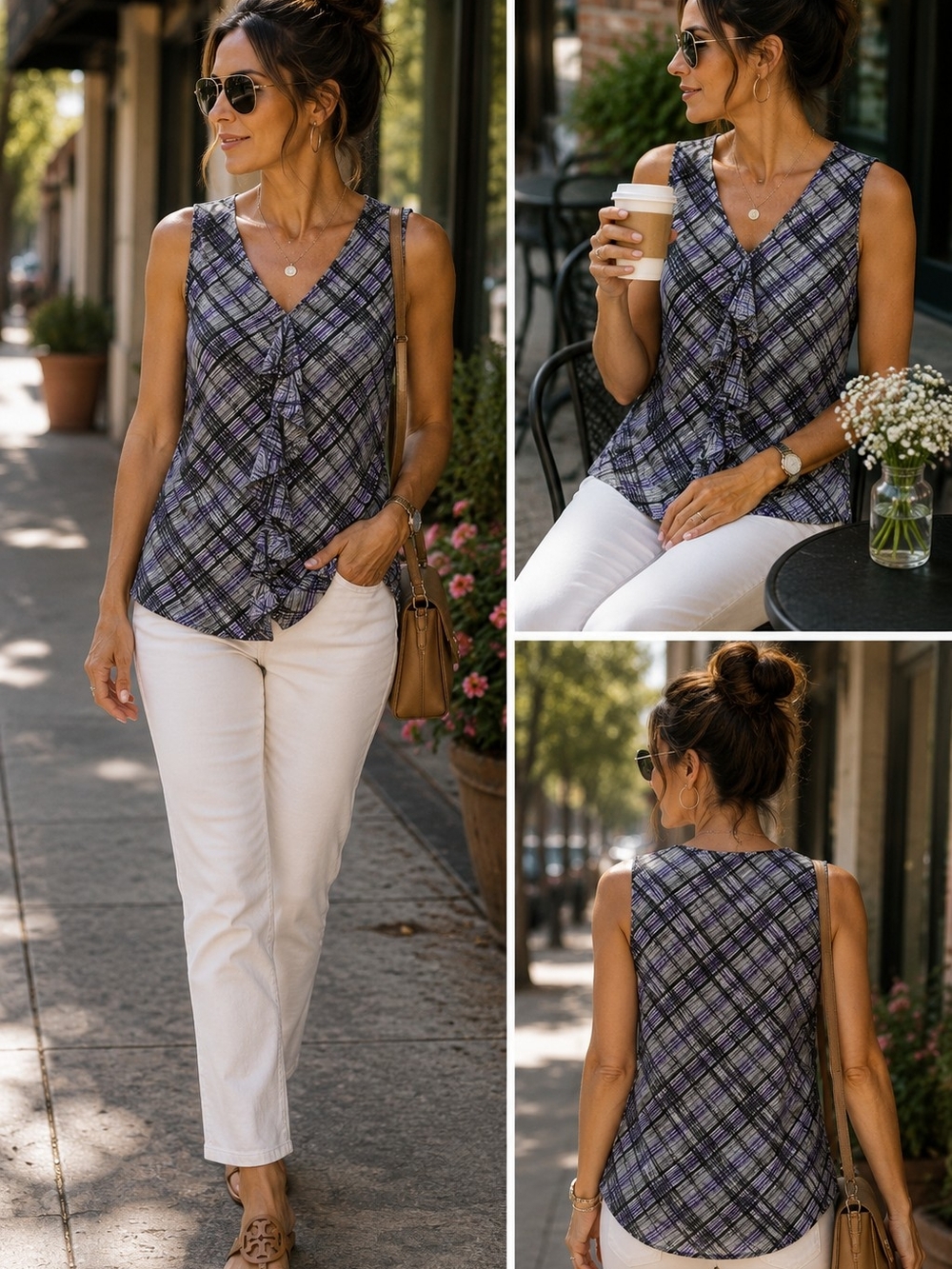 EXPRESS Sleeveless Purple Plaid V-Neck Top ♡♡